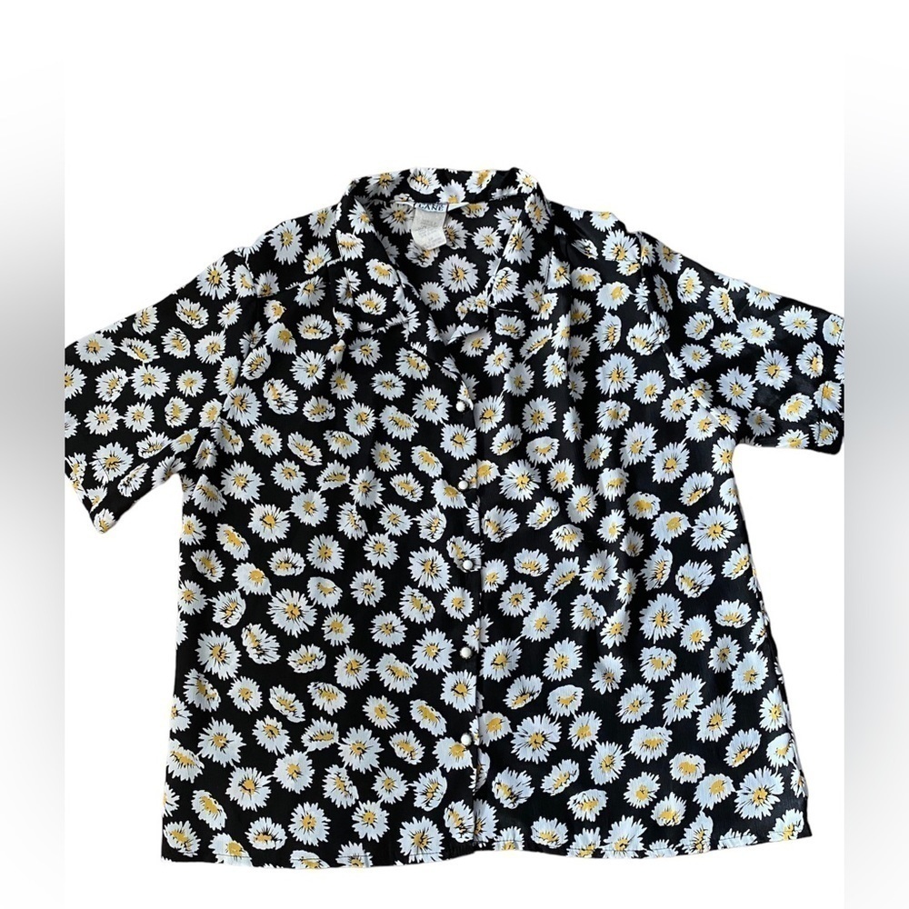 Vintage Cricket Lane Daisy Print Button Down Short Sleeve Blouse Size 18